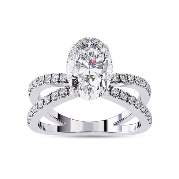Solitaire Engagement Ring for Women | Center 9x6mm Oval Cut Lab Created Moissanite Criss Cross Solitaire Promise Rings in 10K Solid White Gold Jewelry Gift for Her, Ring Size 4