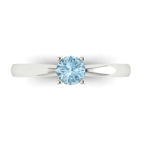 Solitaire Engagement Ring for Women - 0.5ct Natural Aquamarine in 14K White Gold Promise Ring