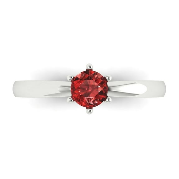 Solitaire Engagement Ring for Women - 0.5ct Natural Garnet in 18K White Gold Promise Ring