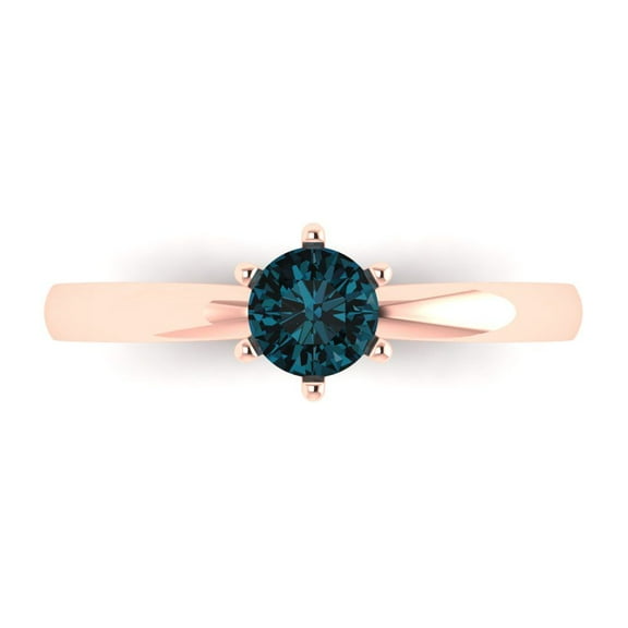 Solitaire Engagement Ring for Women - 0.5ct Natural London Blue Topaz in 14K Rose Gold Promise Ring