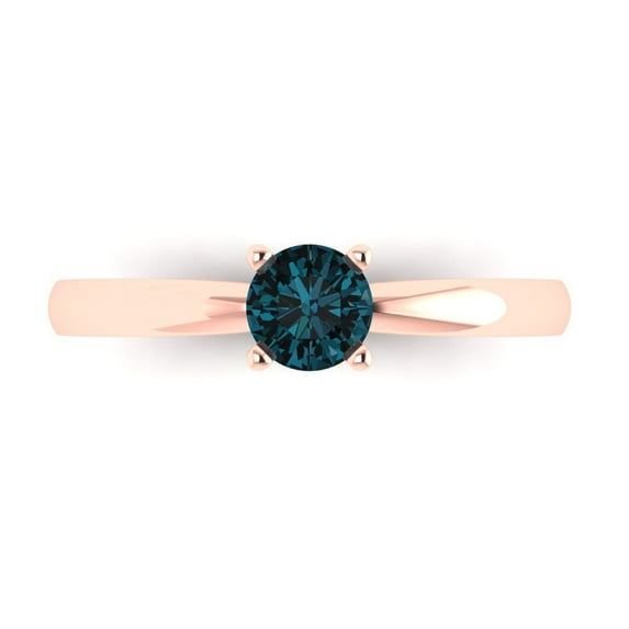 Solitaire Engagement Ring for Women - 0.5ct Natural London Blue Topaz in 18K Rose Gold Promise Ring