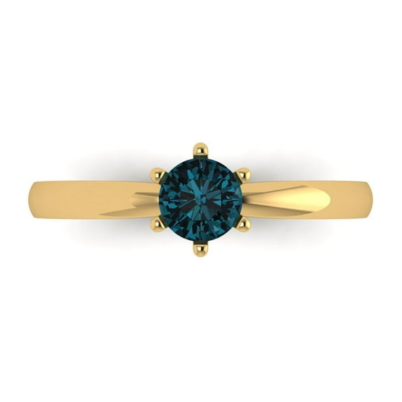 Solitaire Engagement Ring for Women - 0.5ct Natural London Blue Topaz in 18K Yellow Gold Promise Ring