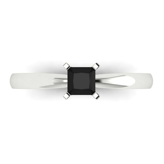 Solitaire Engagement Ring for Women - 0.5ct Natural Onyx in 14K White Gold Promise Ring