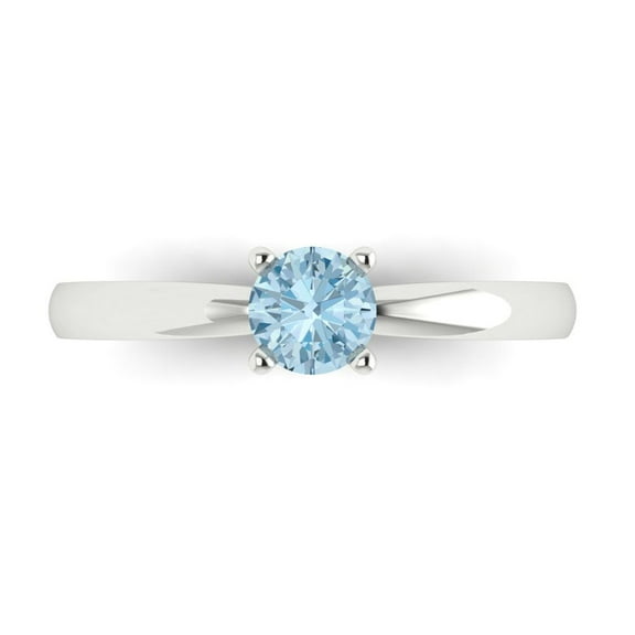 Solitaire Engagement Ring for Women - 0.5ct Natural Sky Blue Topaz in 14K White Gold Promise Ring
