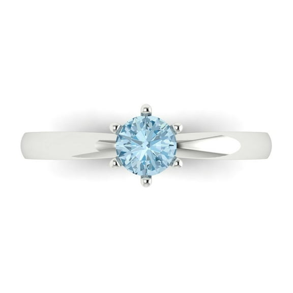 Solitaire Engagement Ring for Women - 0.5ct Natural Swiss Blue Topaz in 14K White Gold Promise Ring