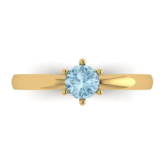 Solitaire Engagement Ring for Women - 0.5ct Natural Swiss Blue Topaz in 14K Yellow Gold Promise Ring