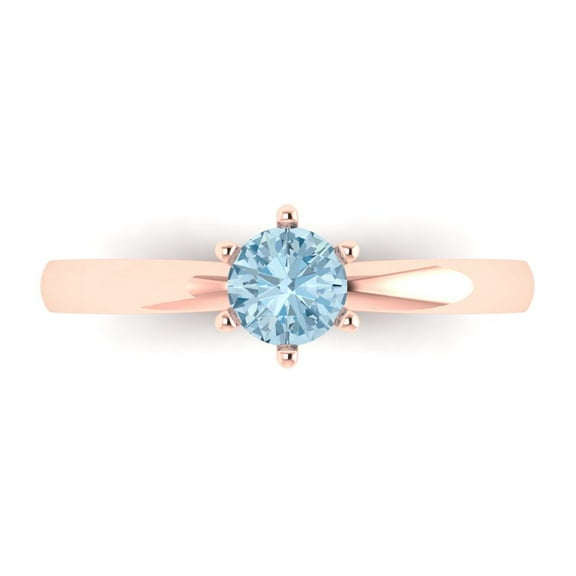 Solitaire Engagement Ring for Women - 0.5ct Simulated Blue Diamond in 14K Rose Gold Promise Ring