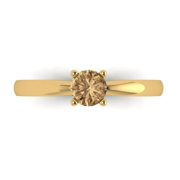 Solitaire Engagement Ring for Women - 0.5ct Simulated Champagne Diamond in 14K Yellow Gold Promise Ring