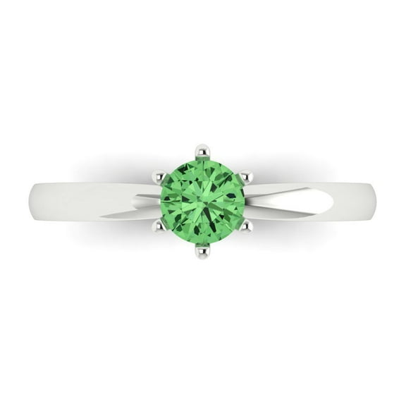 Solitaire Engagement Ring for Women - 0.5ct Simulated Green Diamond in 14K White Gold Promise Ring