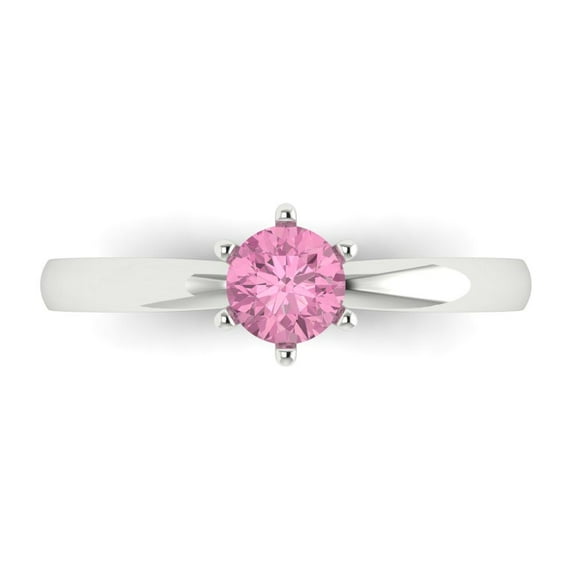 Solitaire Engagement Ring for Women - 0.5ct Simulated Pink Diamond in 14K White Gold Promise Ring