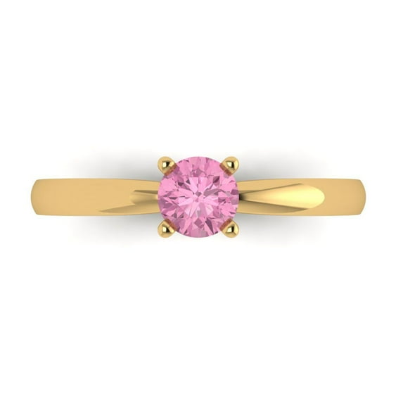 Solitaire Engagement Ring for Women - 0.5ct Simulated Pink Diamond in 14K Yellow Gold Promise Ring