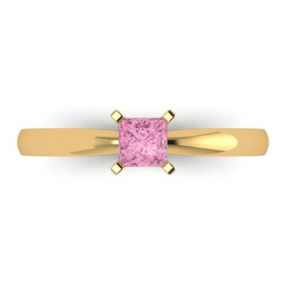 Solitaire Engagement Ring for Women - 0.5ct Simulated Pink Diamond in 14K Yellow Gold Promise Ring