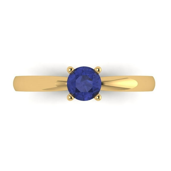 Solitaire Engagement Ring for Women - 0.5ct Simulated Tanzanite in 18K Yellow Gold Promise Ring