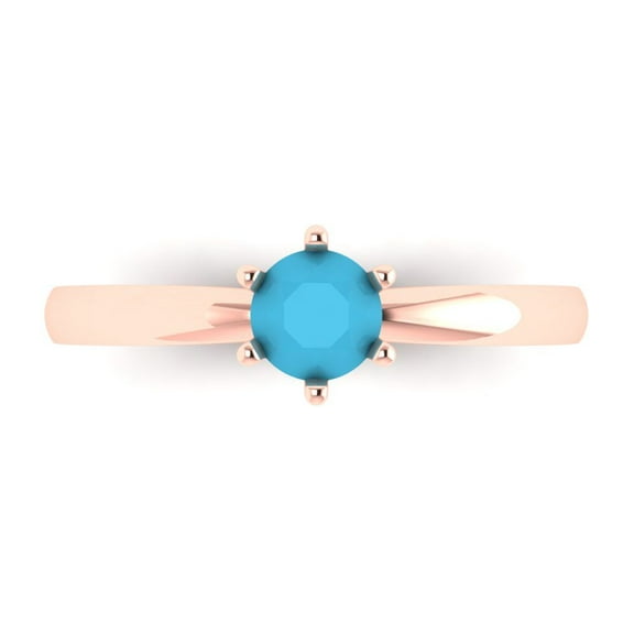 Solitaire Engagement Ring for Women - 0.5ct Simulated Turquoise in 14K Rose Gold Promise Ring