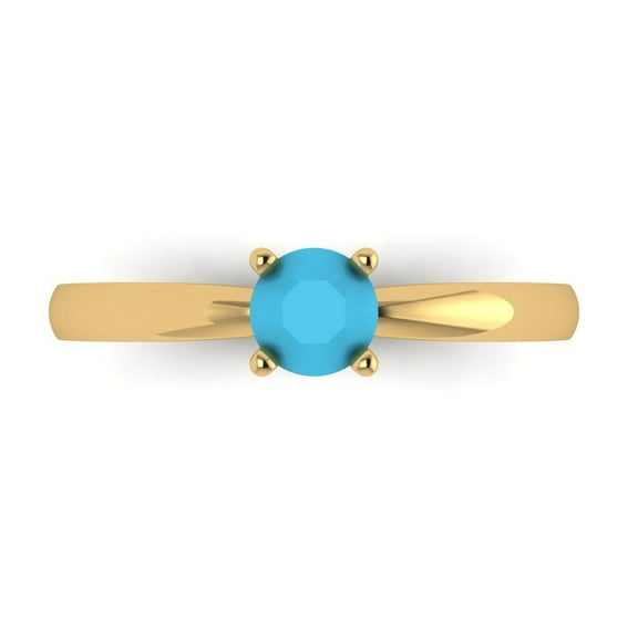 Solitaire Engagement Ring for Women - 0.5ct Simulated Turquoise in 14K Yellow Gold Promise Ring
