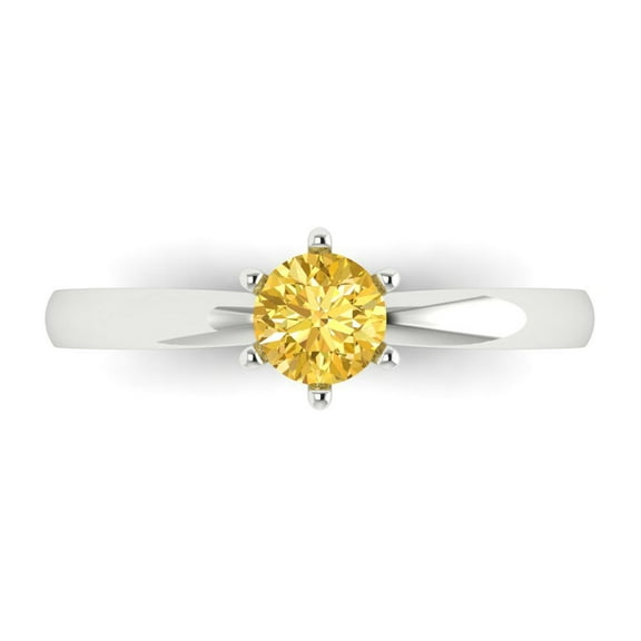 Solitaire Engagement Ring for Women - 0.5ct Simulated Yellow Diamond in 18K White Gold Promise Ring