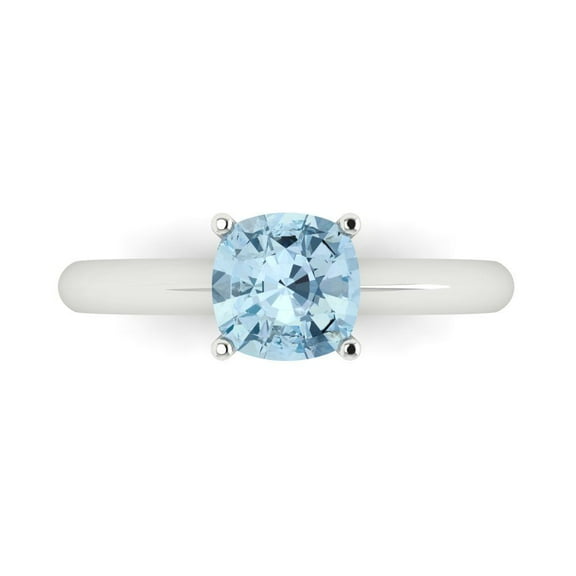 Solitaire Engagement Ring for Women - 1.5ct Natural Aquamarine in 14K White Gold Promise Ring