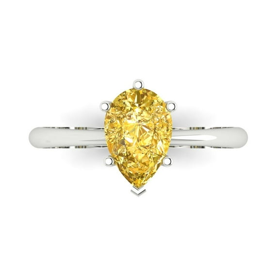 Solitaire Engagement Ring for Women - 1.5ct Natural Citrine in 18K White Gold Promise Ring