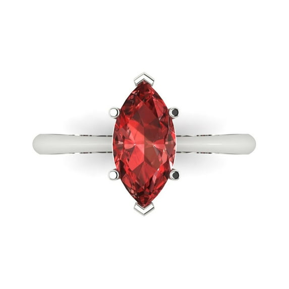 Solitaire Engagement Ring for Women - 1.5ct Natural Garnet in 14K White Gold Promise Ring