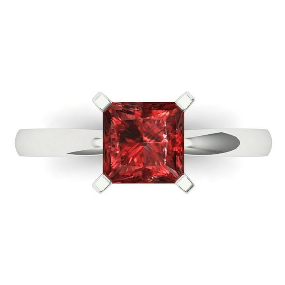 Solitaire Engagement Ring for Women - 1.5ct Natural Garnet in 18K White Gold Promise Ring