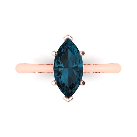 Solitaire Engagement Ring for Women - 1.5ct Natural London Blue Topaz in 14K Rose Gold Promise Ring