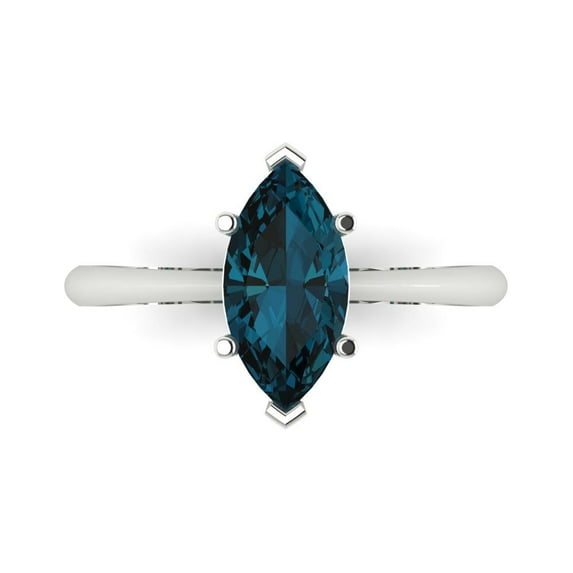 Solitaire Engagement Ring for Women - 1.5ct Natural London Blue Topaz in 14K White Gold Promise Ring