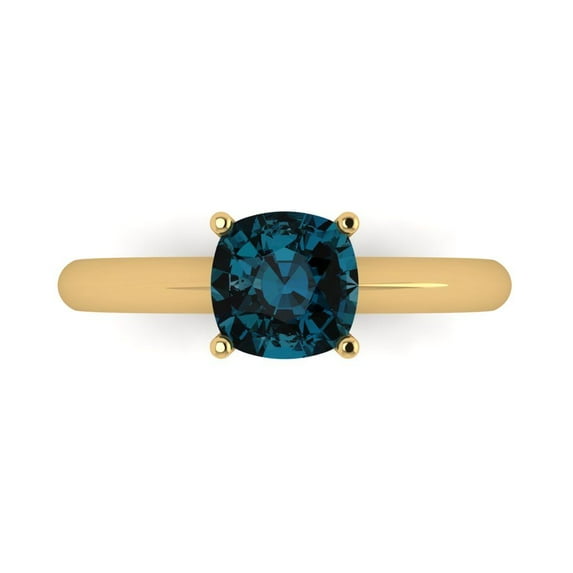 Solitaire Engagement Ring for Women - 1.5ct Natural London Blue Topaz in 14K Yellow Gold Promise Ring