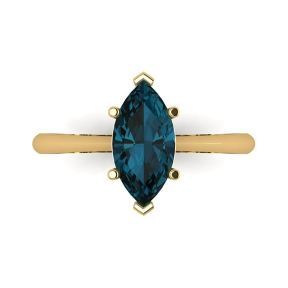 Solitaire Engagement Ring for Women - 1.5ct Natural London Blue Topaz in 18K Yellow Gold Promise Ring