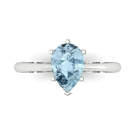 Solitaire Engagement Ring for Women - 1.5ct Natural Sky Blue Topaz in 14K White Gold Promise Ring