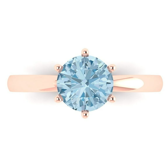 Solitaire Engagement Ring for Women - 1.5ct Natural Swiss Blue Topaz in 14K Rose Gold Promise Ring