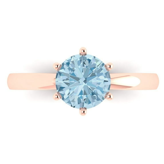 Solitaire Engagement Ring for Women - 1.5ct Natural Swiss Blue Topaz in 14K Rose Gold Promise Ring