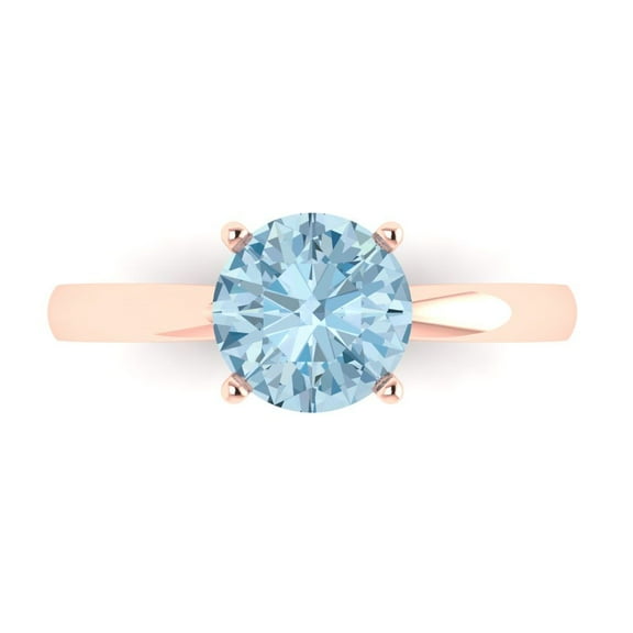 Solitaire Engagement Ring for Women - 1.5ct Natural Swiss Blue Topaz in 18K Rose Gold Promise Ring