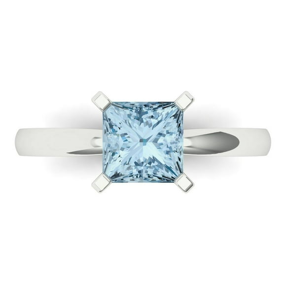 Solitaire Engagement Ring for Women - 1.5ct Simulated Blue Diamond in 18K White Gold Promise Ring
