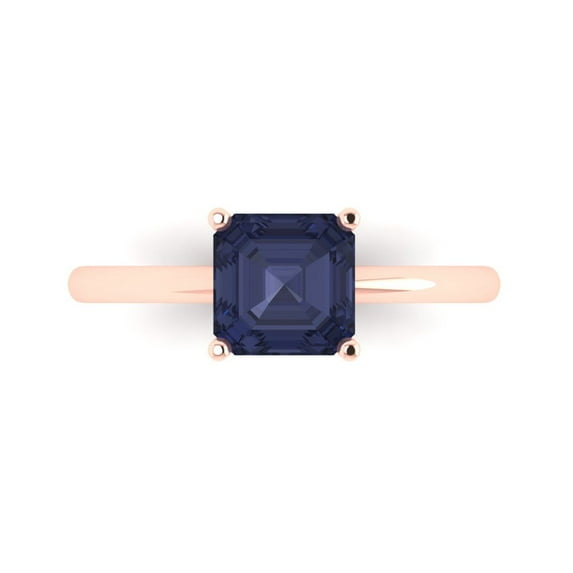 Solitaire Engagement Ring for Women - 1.5ct Simulated Blue Sapphire in 14K Rose Gold Promise Ring