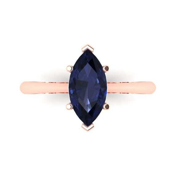 Solitaire Engagement Ring for Women - 1.5ct Simulated Blue Sapphire in 14K Rose Gold Promise Ring