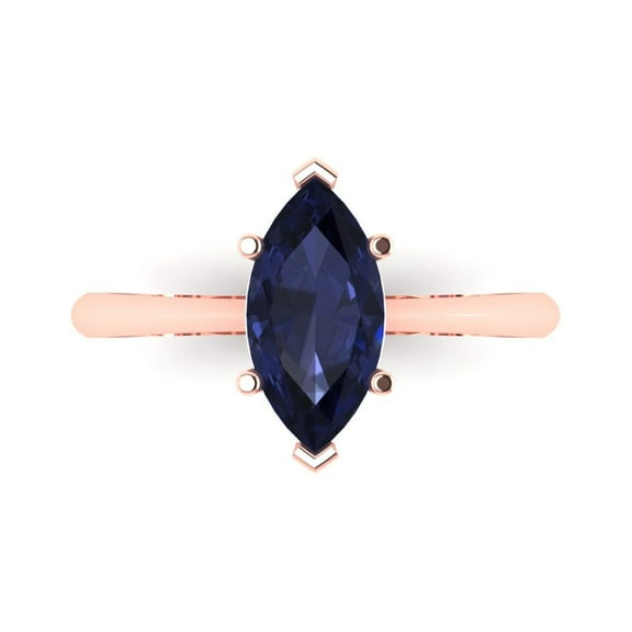 Solitaire Engagement Ring for Women - 1.5ct Simulated Blue Sapphire in 14K Rose Gold Promise Ring
