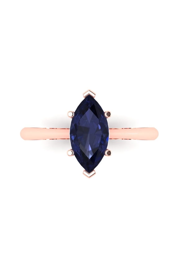 Solitaire Engagement Ring for Women - 1.5ct Simulated Blue Sapphire in 14K Rose Gold Promise Ring