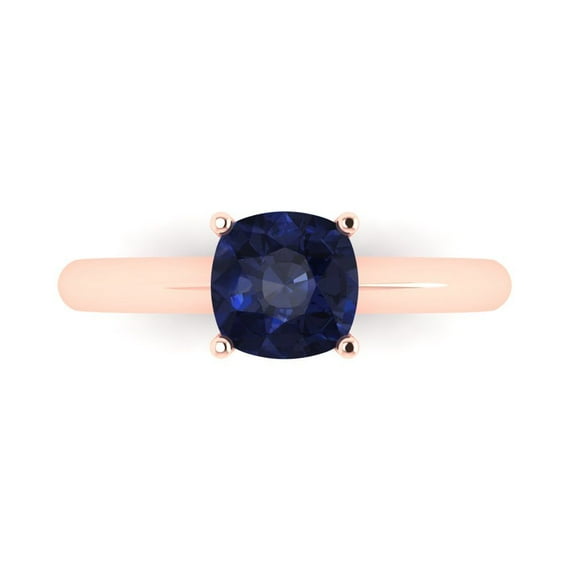 Solitaire Engagement Ring for Women - 1.5ct Simulated Blue Sapphire in 14K Rose Gold Promise Ring