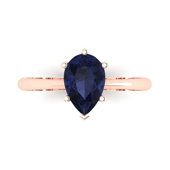 Solitaire Engagement Ring for Women - 1.5ct Simulated Blue Sapphire in 14K Rose Gold Promise Ring