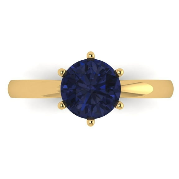 Solitaire Engagement Ring for Women - 1.5ct Simulated Blue Sapphire in 14K Yellow Gold Promise Ring
