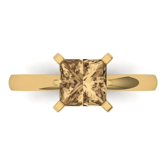Solitaire Engagement Ring for Women - 1.5ct Simulated Champagne Diamond in 14K Yellow Gold Promise Ring