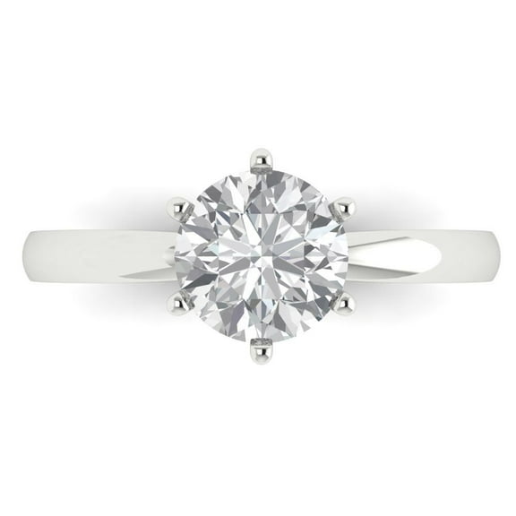 Solitaire Engagement Ring for Women - 1.5ct Simulated Diamond in 14K White Gold Promise Ring