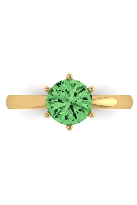 Solitaire Engagement Ring for Women - 1.5ct Simulated Green Diamond in 14K Yellow Gold Promise Ring