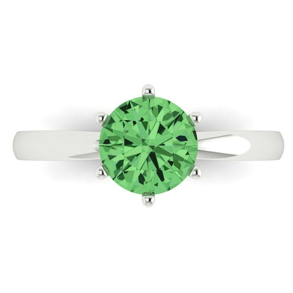 Solitaire Engagement Ring for Women - 1.5ct Simulated Green Diamond in 18K White Gold Promise Ring