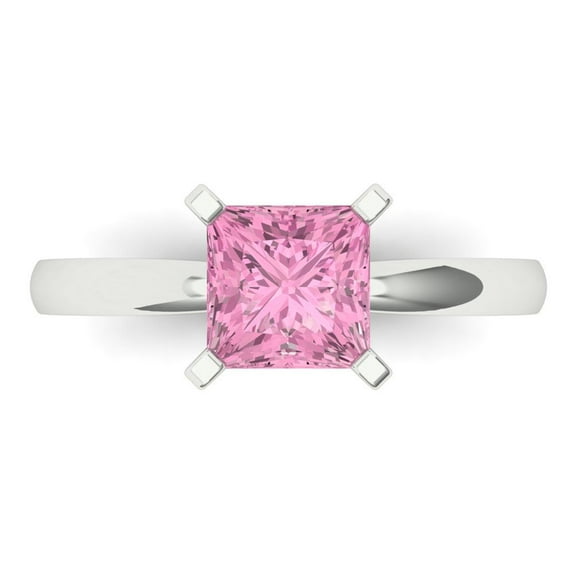 Solitaire Engagement Ring for Women - 1.5ct Simulated Pink Diamond in 14K White Gold Promise Ring