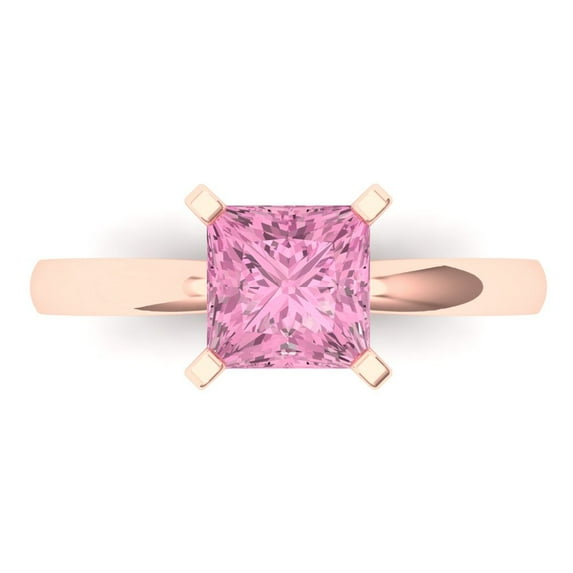 Solitaire Engagement Ring for Women - 1.5ct Simulated Pink Diamond in 18K Rose Gold Promise Ring