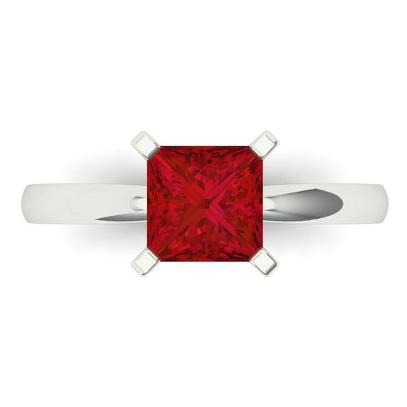 Solitaire Engagement Ring for Women - 1.5ct Simulated Ruby in 14K White Gold Promise Ring