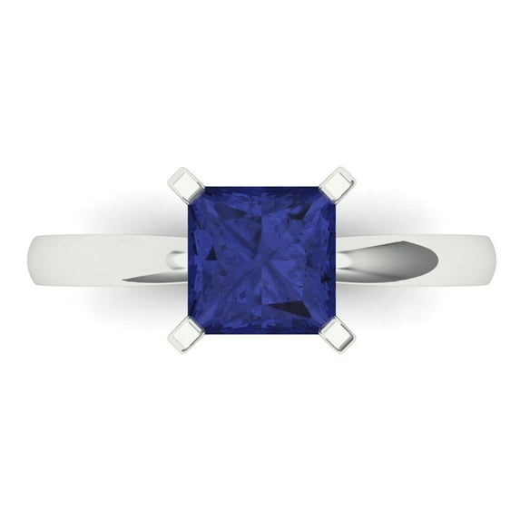 Solitaire Engagement Ring for Women - 1.5ct Simulated Tanzanite in 14K White Gold Promise Ring