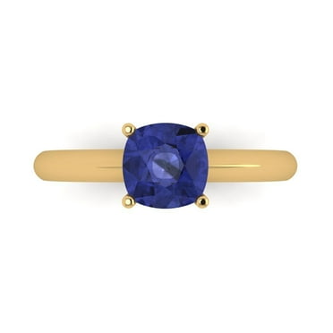 Solitaire Engagement Ring for Women - 1.5ct Simulated Tanzanite in 14K Yellow Gold Promise Ring