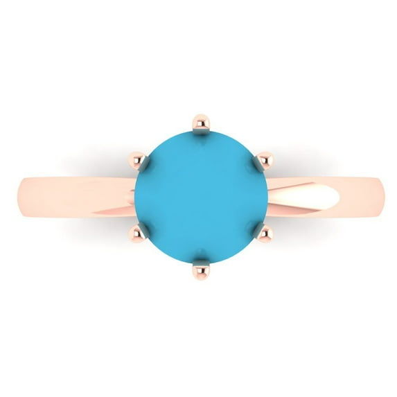 Solitaire Engagement Ring for Women - 1.5ct Simulated Turquoise in 14K Rose Gold Promise Ring